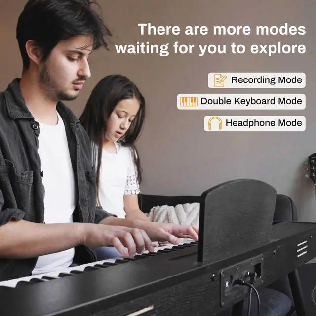 Alt view image 3 of 7 - Beginner Digital Piano 88 Key Keyboard,Full-size Electric Piano for Beginners,with Sheet Music Stand,Pedal,Power Adapter,Headphone Mode,USB-MIDI,Piano Lessons,Black,-Comes with headphones