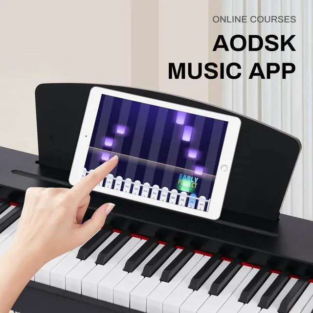 Alt view image 6 of 7 - Beginner Digital Piano 88 Key Keyboard,Full-size Electric Piano for Beginners,with Sheet Music Stand,Pedal,Power Adapter,Headphone Mode,USB-MIDI,Piano Lessons,Black,-Comes with headphones