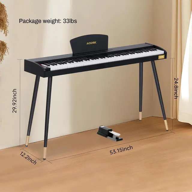 Alt view image 7 of 7 - Beginner Digital Piano 88 Key Keyboard,Full-size Electric Piano for Beginners,with Sheet Music Stand,Pedal,Power Adapter,Headphone Mode,USB-MIDI,Piano Lessons,Black,-Comes with headphones