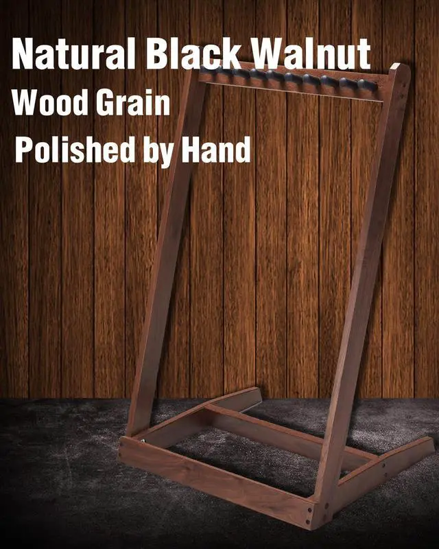 Alt view image 2 of 7 - Multi Guitar Stand, Walnut Wood Guitar Rack for 3 Acoustic/5 Electric/Bass | for 3 Acoustic/5 Electric/Bass, Soft Felt Pad, Neck Holder, Floor Instrument Holder, Space Saving, for Home Studio Display