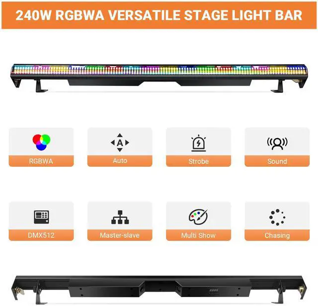 Alt view image 7 of 7 - 240W Stage Wash Light Bar - 448LEDs RGBWA DMX Light Bar by DMX Master-Slave Control 32 RGB & 12 White & 12 Amber Zones Chase Effects for Wedding Concert Music DJ Live Halloween Event Performance