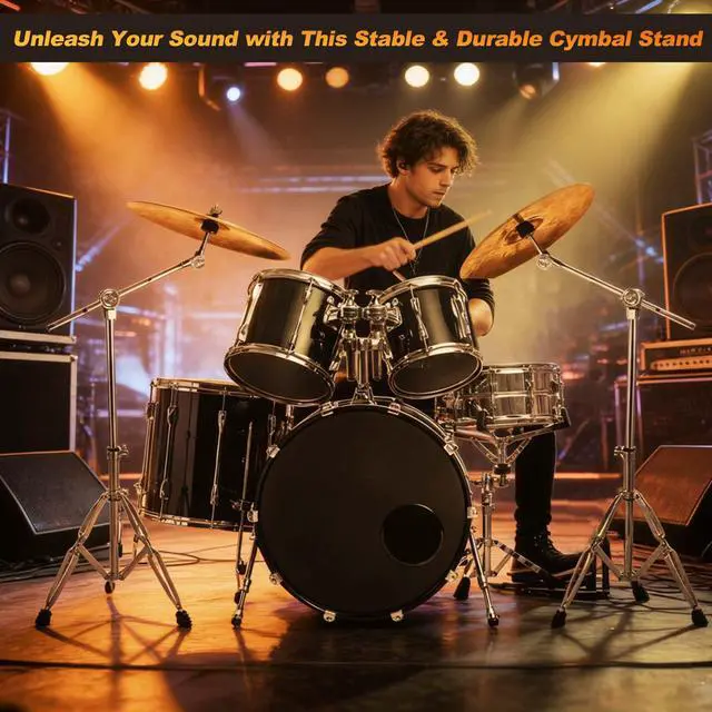 Alt view image 2 of 7 - 2 Pack Boom Cymbal Stand, Adjustable Cymbal Stand for Crash, Ride, Splash Cymbals, Stable Double-Braced Tripod Legs with Rubber Feet Drum Hardware for Drum Set