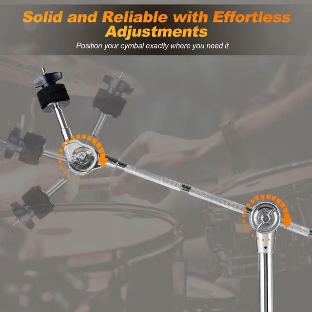 Alt view image 5 of 7 - 2 Pack Boom Cymbal Stand, Adjustable Cymbal Stand for Crash, Ride, Splash Cymbals, Stable Double-Braced Tripod Legs with Rubber Feet Drum Hardware for Drum Set