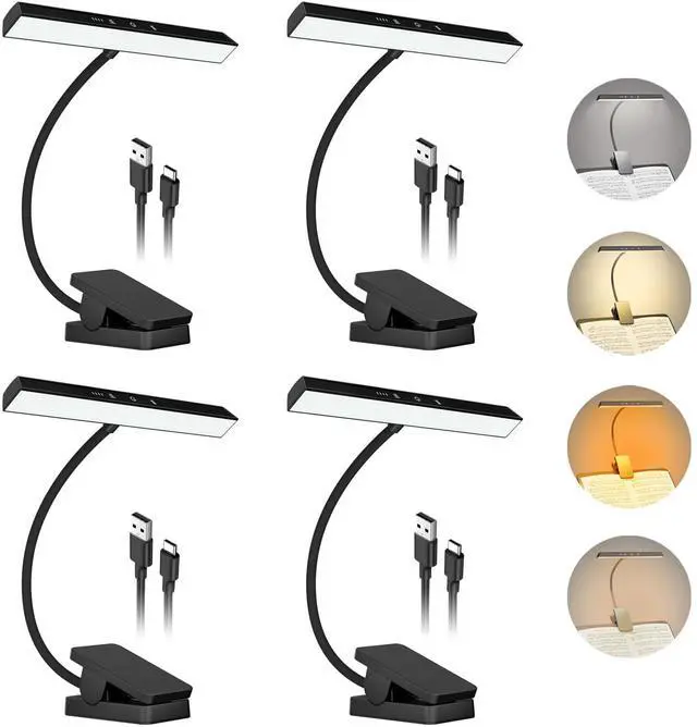 Main image of 4 Pack Rechargeable Music Stand Lights - Eye Caring 47 LED Clip on Piano Lights, 4 Color & 3 Brightness, USB-C, up to 110 Hrs Runtime, Portable Lamp for Musician, Grand/Upright Piano, Reading
