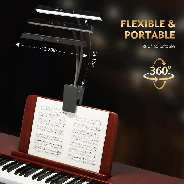 Alt view image 5 of 6 - 4 Pack Rechargeable Music Stand Lights - Eye Caring 47 LED Clip on Piano Lights, 4 Color & 3 Brightness, USB-C, up to 110 Hrs Runtime, Portable Lamp for Musician, Grand/Upright Piano, Reading