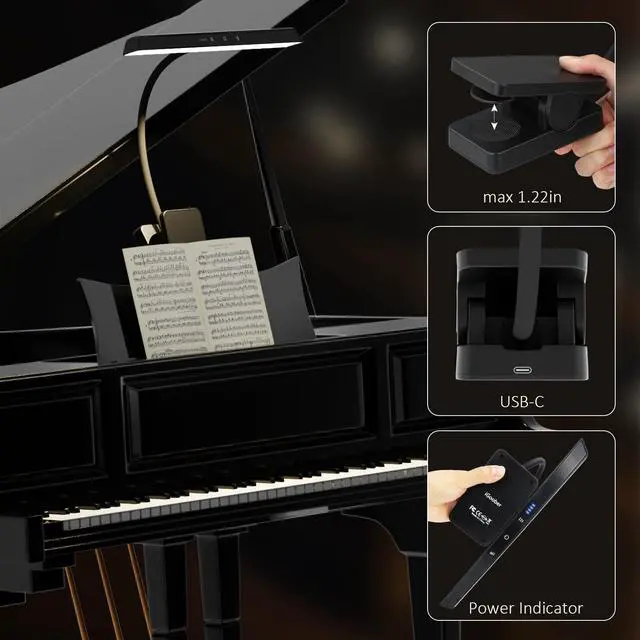 Alt view image 6 of 6 - 4 Pack Rechargeable Music Stand Lights - Eye Caring 47 LED Clip on Piano Lights, 4 Color & 3 Brightness, USB-C, up to 110 Hrs Runtime, Portable Lamp for Musician, Grand/Upright Piano, Reading