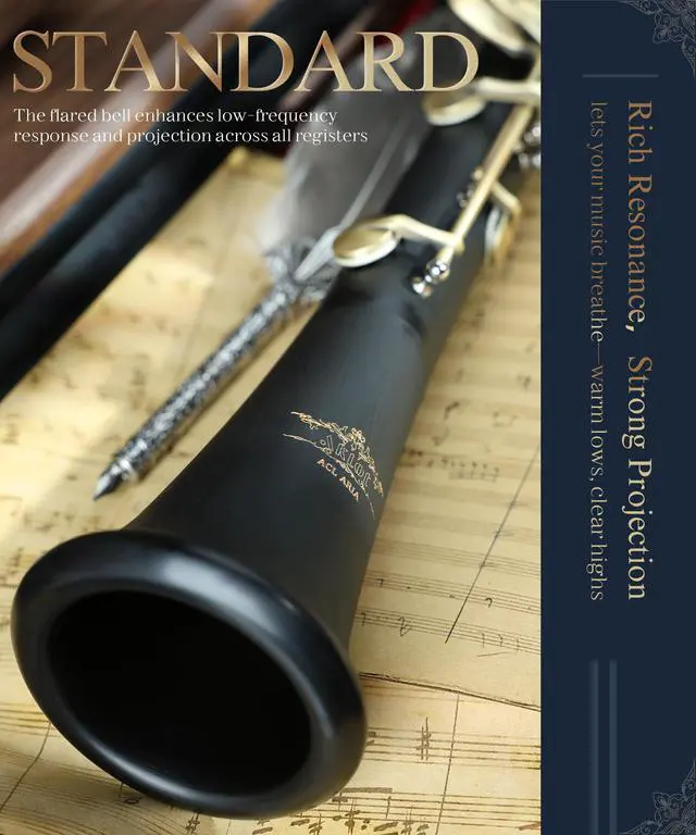 Alt view image 4 of 7 - B Flat Concert Clarinet: Precision Tone Hole Design for Stable Intonation, Durable Ancient Bronze-Style Keys, Including Leather Hard Case, Barrel, Stand, Full Cleaning Kit (Aria-ABV)