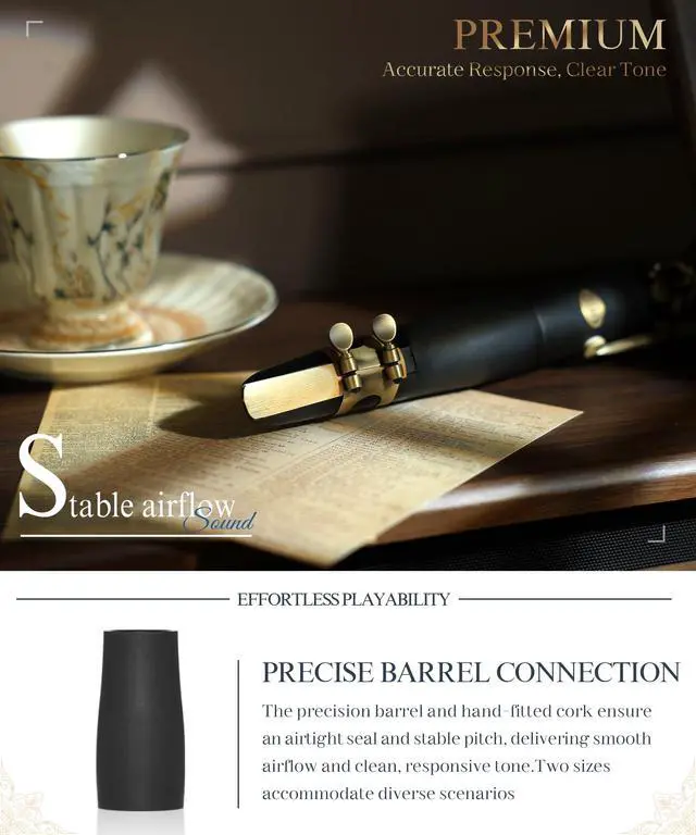 Alt view image 3 of 7 - B Flat Concert Clarinet: Precision Tone Hole Design for Stable Intonation, Durable Ancient Bronze-Style Keys, Including Leather Hard Case, Barrel, Stand, Full Cleaning Kit (Aria-ABV)