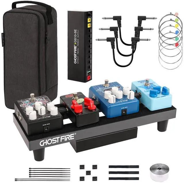 Main image of Ghost Fire Medium Portable Powered Guitar Pedal Board Aluminum Alloy 0.9lb Super light Foldable Effect Pedalboard 14.9"*5.5" with Carry Bag,SPL-1.5 and Power Supply GS10-SE