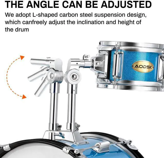 Alt view image 5 of 7 - 5-Piece 14 Inch Beginner Drum Set with Throne, Cymbal Hi-Hat+Sticks | All Hardware Included, Adjustable Stool, Bass Pedal, for Young Starters, Music Play, Home Learning, Gift, Easy Assembly