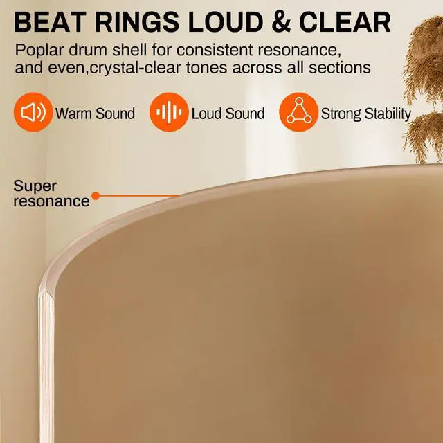 Alt view image 6 of 7 - 5-Piece 14 Inch Beginner Drum Set with Throne, Cymbal Hi-Hat+Sticks | All Hardware Included, Adjustable Stool, Bass Pedal, for Young Starters, Music Play, Home Learning, Gift, Easy Assembly
