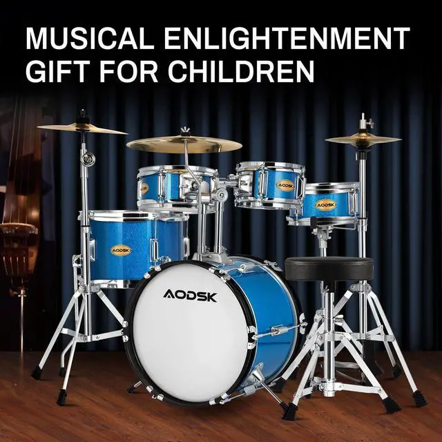 Alt view image 7 of 7 - 5-Piece 14 Inch Beginner Drum Set with Throne, Cymbal Hi-Hat+Sticks | All Hardware Included, Adjustable Stool, Bass Pedal, for Young Starters, Music Play, Home Learning, Gift, Easy Assembly