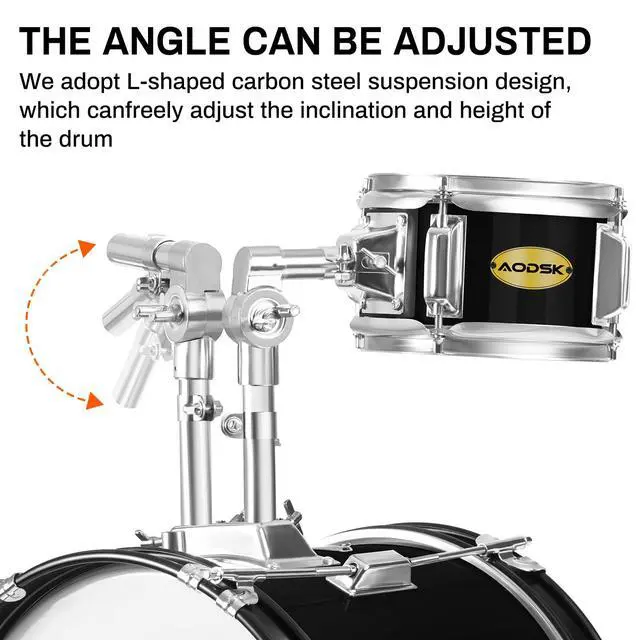 Alt view image 2 of 7 - 5 drums & 3 cymbals 14 Inch Drum Set, Complete Kit w/Throne & Sticks | All Hardware Included, Adjustable Stool, Bass Pedal, Perfect for Young Beginners, Music Class, Holiday Gift, Easy Setup