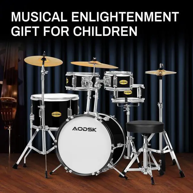 Alt view image 7 of 7 - 5 drums & 3 cymbals 14 Inch Drum Set, Complete Kit w/Throne & Sticks | All Hardware Included, Adjustable Stool, Bass Pedal, Perfect for Young Beginners, Music Class, Holiday Gift, Easy Setup