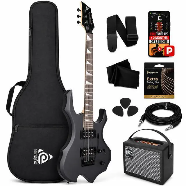 Main image of Heavy Metal EG Fire Electric Guitar Axe w/ Amplifier Kit, Full Size Instrument w/ Practice Amp & Accessories, Metal Axe, Black