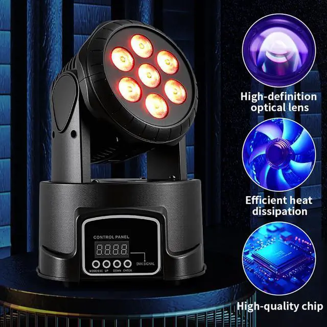 Alt view image 5 of 7 - Moving Head Wash Light, 7x10W LED DMX DJ Stage Light | 12 Colors, Sound Activated, 540° Pan & 180° Tilt, Wash Effect Lighting for Weddings, Clubs, Concerts, Bars and Events