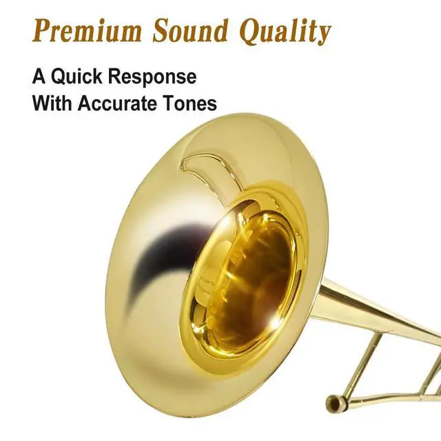 Alt view image 4 of 6 - Bb Tenor Slide Trombone B Flat Brass Trombone with Gold Lacquer Finish- Includes Hard Case, Mouthpiece & Cleaning Kit Fit for Musicians and Beginners12.7 mm & 205 mm