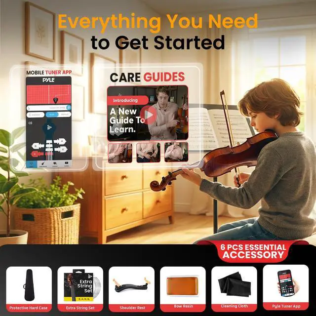 Alt view image 3 of 7 - 4/4 Full Size Acoustic Violin for Beginners Complete Violins Set with Hard Case, Bow, Extra Strings, Rosin, Full Accessories Kit - Mobile App Tuner 2 Month Free Lessons for Kids & Adults