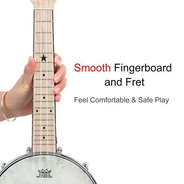 Alt view image 3 of 7 - Banjo Ukulele, Concert 23 inch Remo Drumhead Open Back Maple Body 15:1 Advanced Tuner with Two Way Truss Rod Gig Bag Tuner String Strap Picks