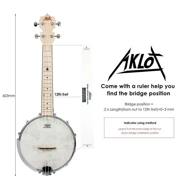 Alt view image 2 of 7 - Banjo Ukulele, Concert 23 inch Remo Drumhead Open Back Maple Body 15:1 Advanced Tuner with Two Way Truss Rod Gig Bag Tuner String Strap Picks