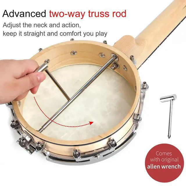 Alt view image 4 of 7 - Banjo Ukulele, Concert 23 inch Remo Drumhead Open Back Maple Body 15:1 Advanced Tuner with Two Way Truss Rod Gig Bag Tuner String Strap Picks