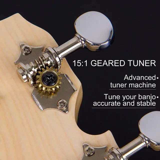 Alt view image 5 of 7 - Banjo Ukulele, Concert 23 inch Remo Drumhead Open Back Maple Body 15:1 Advanced Tuner with Two Way Truss Rod Gig Bag Tuner String Strap Picks