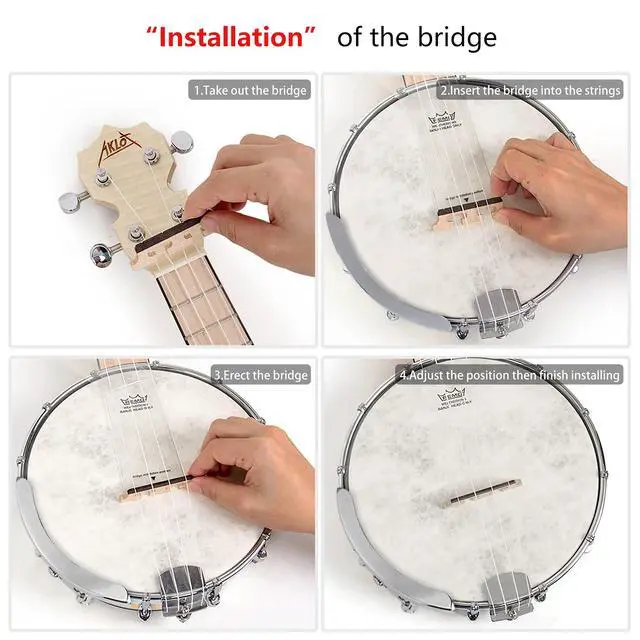 Alt view image 7 of 7 - Banjo Ukulele, Concert 23 inch Remo Drumhead Open Back Maple Body 15:1 Advanced Tuner with Two Way Truss Rod Gig Bag Tuner String Strap Picks