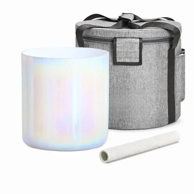 Main image of 432HZ 7 inch C note Clear White Quartz Handle Crystal Singing Bowl | Sound Meditation,Mindfulness,Relaxation, Includes Case Bags and Rubber Mallets