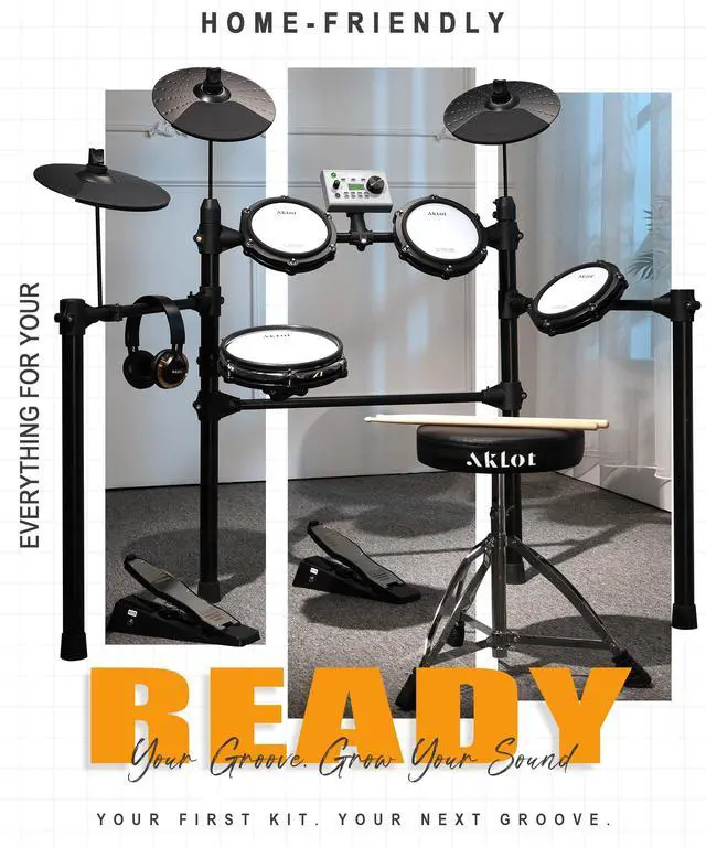 Alt view image 2 of 7 - Complete Electric Drum Set: 4 Dual-Zone Mesh Pads, Quiet Electronic Drum Set for Beginner with 8'' Snare, 360 Sounds, Choke Cymbals, Throne, Headphone, Stick and Lesson Book, B-CORE530Pro, White