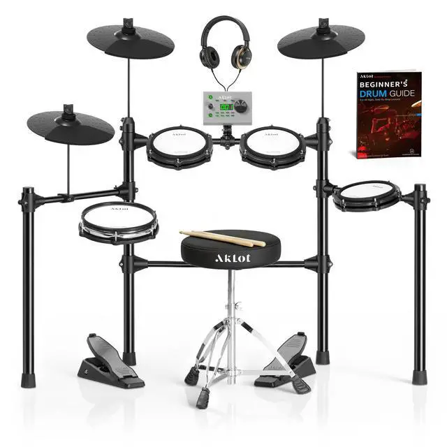 Main image of Complete Electric Drum Set: 4 Dual-Zone Mesh Pads, Quiet Electronic Drum Set for Beginner with 8'' Snare, 360 Sounds, Choke Cymbals, Throne, Headphone, Stick and Lesson Book, B-CORE530Pro, White