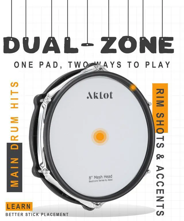 Alt view image 3 of 7 - Complete Electric Drum Set: 4 Dual-Zone Mesh Pads, Quiet Electronic Drum Set for Beginner with 8'' Snare, 360 Sounds, Choke Cymbals, Throne, Headphone, Stick and Lesson Book, B-CORE530Pro, White