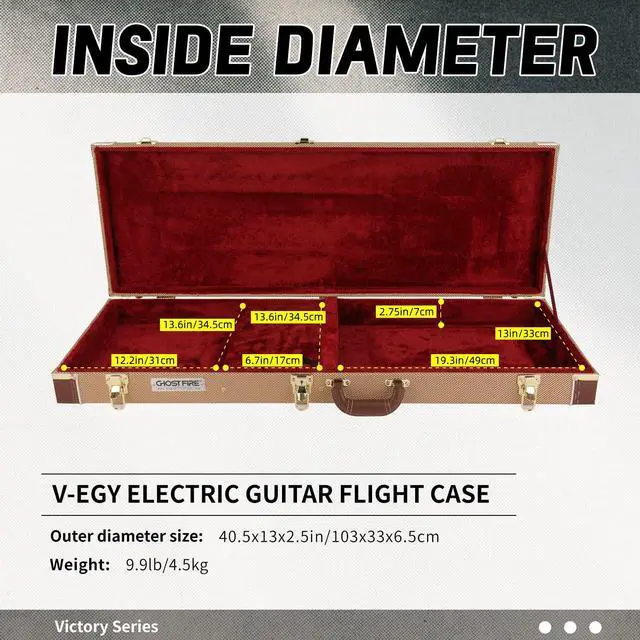 Alt view image 3 of 6 - Electric Guitar Standard 39-Inch Hard Case for ST/TL/JAG, V-EG2 | Portable Hard-Shell Case With Lock, Super Thick Case Fit for Guitar, Soft Velvet Lining Suitable Inner Design