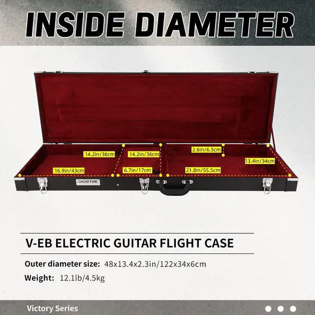 Alt view image 3 of 6 - Electric Bass Super Thick Hard Case for Bass, V-EB Black | Portable Hard-Shell Case With Lock, Super Thick Case Fit for Bass, Soft Velvet Lining Suitable Inner Design