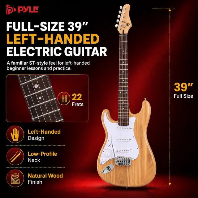 Alt view image 4 of 6 - Left Handed Electric Guitar and Amp Kit - Full Size 39" Starter Kit with Wearable Bluetooth Amplifier, 1/4 Cable, Zip Case, Strap, Strings, Picks, Cleaning Cloth, ST-Style, (Natural Lefty)