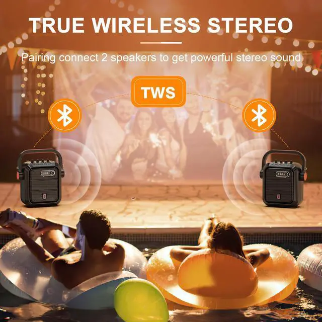 Alt view image 6 of 7 - Karaoke Machine with 2 Wireless Microphones, Portable Bluetooth Speaker PA System with Shoulder Strap, Subwoofer Support TWS, USB, Radio, AUX, REC, Bass&Treble for Home Party/Meeting/Adults/Kids