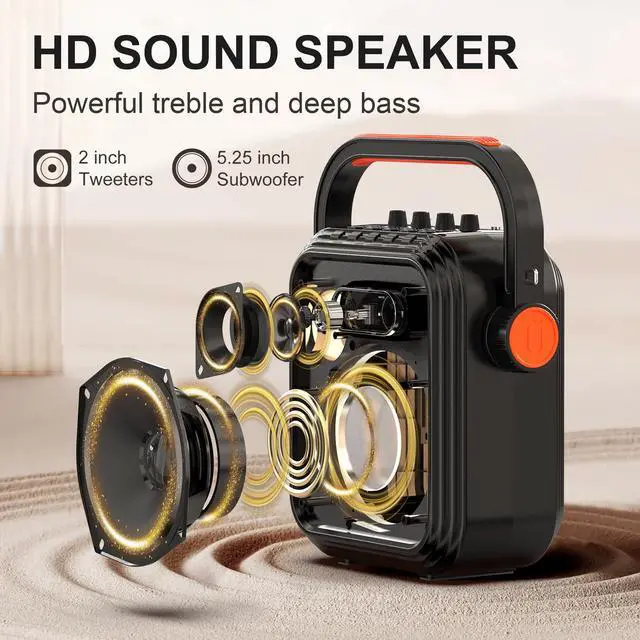 Alt view image 2 of 7 - Karaoke Machine with 2 Wireless Microphones, Portable Bluetooth Speaker PA System with Shoulder Strap, Subwoofer Support TWS, USB, Radio, AUX, REC, Bass&Treble for Home Party/Meeting/Adults/Kids