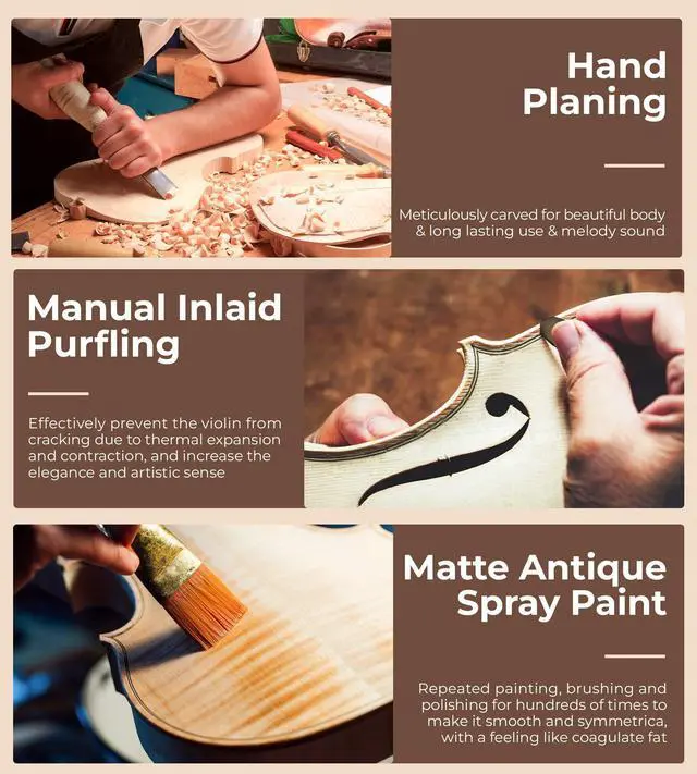 Alt view image 4 of 6 - 1/2 Acoustic Violin Fiddle Kit, Professional Solid Wood Violin, Spruce Top, Matched Unique Maple Wood Pattern, Premium Ebony Fitting, Beginner
