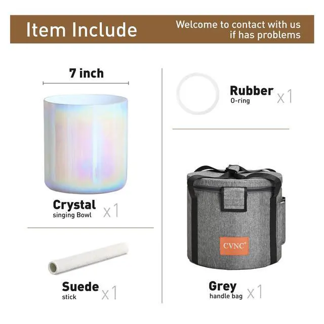 Alt view image 4 of 6 - 432HZ 7 inch C note Clear White Quartz Handle Crystal Singing Bowl | Sound Meditation,Mindfulness,Relaxation, Includes Case Bags and Rubber Mallets