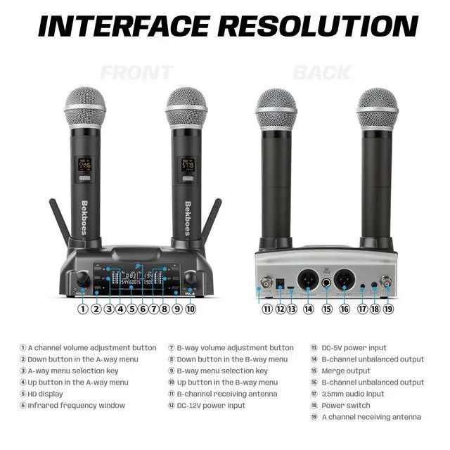 Alt view image 7 of 7 - Rechargeable Dual Handheld Mics UHF Wireless Microphone System | 2 rechargeable metal mics, 100 channels per mic, 165 ft range, magnetic charging dock for karaoke, church, weddings, speech