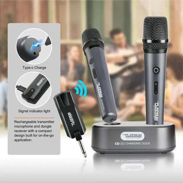Alt view image 3 of 7 - The Platinum Wireless Microphone for mic Input UHF Metal Dynamic Handheld Multipurpose mic with Base and Rechargeable Receiver 160ft Range Suitable for Karaoke Machine/Amplifier Speake/Mixer