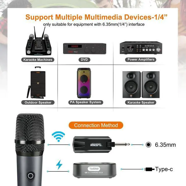 Alt view image 6 of 7 - The Platinum Wireless Microphone for mic Input UHF Metal Dynamic Handheld Multipurpose mic with Base and Rechargeable Receiver 160ft Range Suitable for Karaoke Machine/Amplifier Speake/Mixer