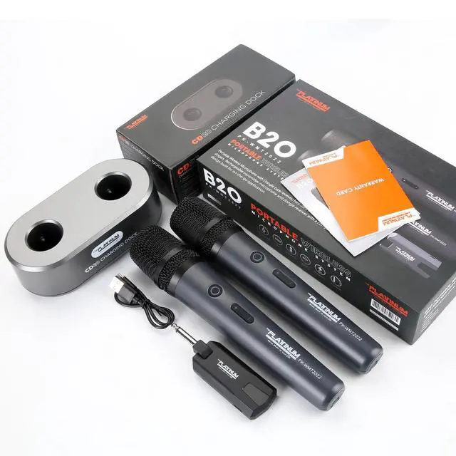 Alt view image 7 of 7 - The Platinum Wireless Microphone for mic Input UHF Metal Dynamic Handheld Multipurpose mic with Base and Rechargeable Receiver 160ft Range Suitable for Karaoke Machine/Amplifier Speake/Mixer