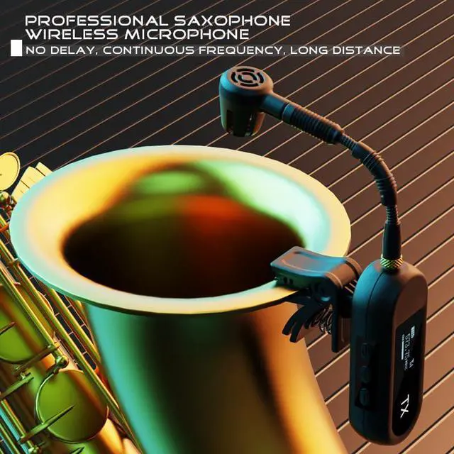 Alt view image 2 of 7 - Wireless UHF Saxophone Microphone System, Clip-On Instrument Microphone for Sax and Trumpet, Preset EQ & Echo Level 100 Ft Transmission Rechargeable Compact Transmitter and Receiver 8 Hours