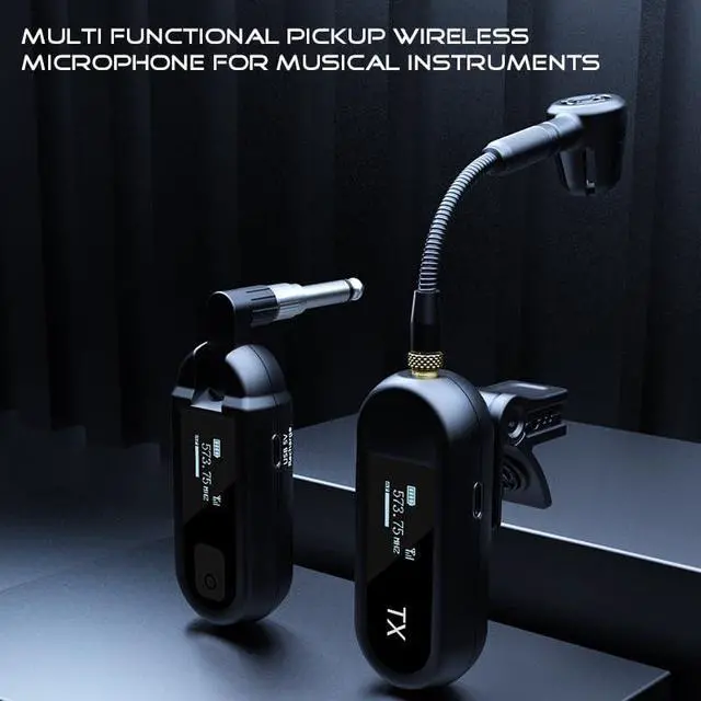 Alt view image 3 of 7 - Wireless UHF Saxophone Microphone System, Clip-On Instrument Microphone for Sax and Trumpet, Preset EQ & Echo Level 100 Ft Transmission Rechargeable Compact Transmitter and Receiver 8 Hours