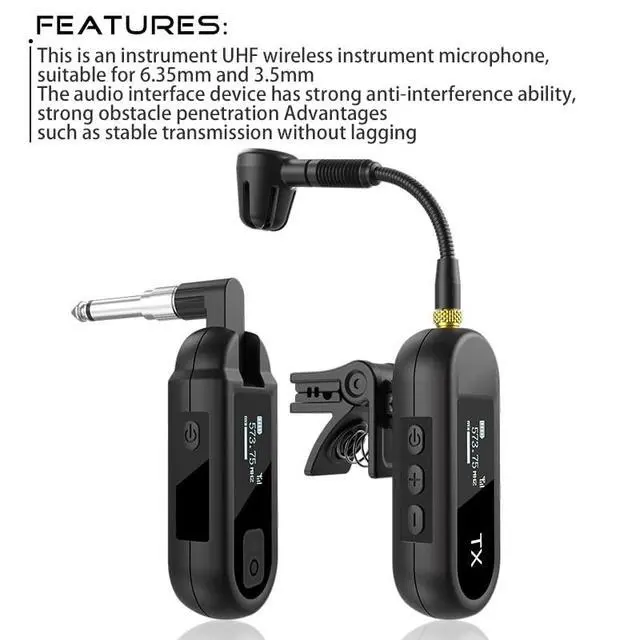 Alt view image 4 of 7 - Wireless UHF Saxophone Microphone System, Clip-On Instrument Microphone for Sax and Trumpet, Preset EQ & Echo Level 100 Ft Transmission Rechargeable Compact Transmitter and Receiver 8 Hours