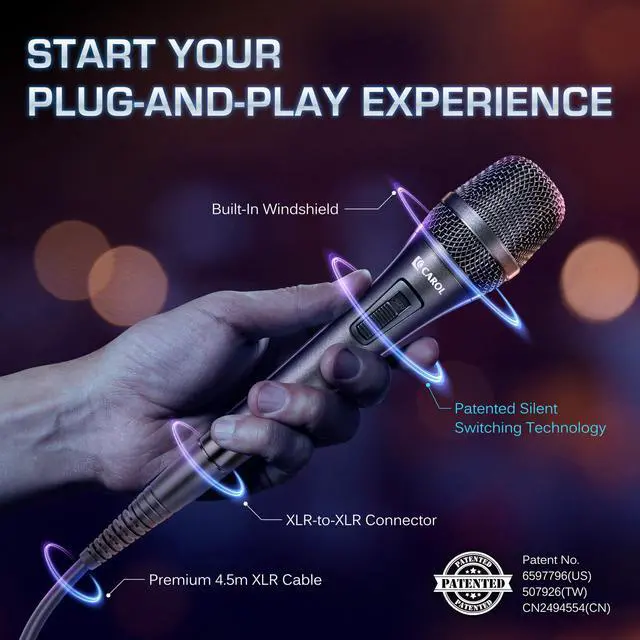 Alt view image 6 of 7 - AC-910S XLR Wired Vocal Microphone, Dynamic Cardioid with Switch | AHNC dual-engine noise canceling tech for singing, studio, and stage. incl. 14.8ft (4.5m) XLR cable, mic clip
