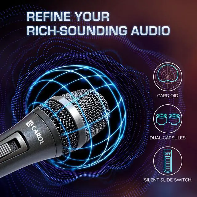 Alt view image 5 of 7 - AC-910S XLR Wired Vocal Microphone, Dynamic Cardioid with Switch | AHNC dual-engine noise canceling tech for singing, studio, and stage. incl. 14.8ft (4.5m) XLR cable, mic clip