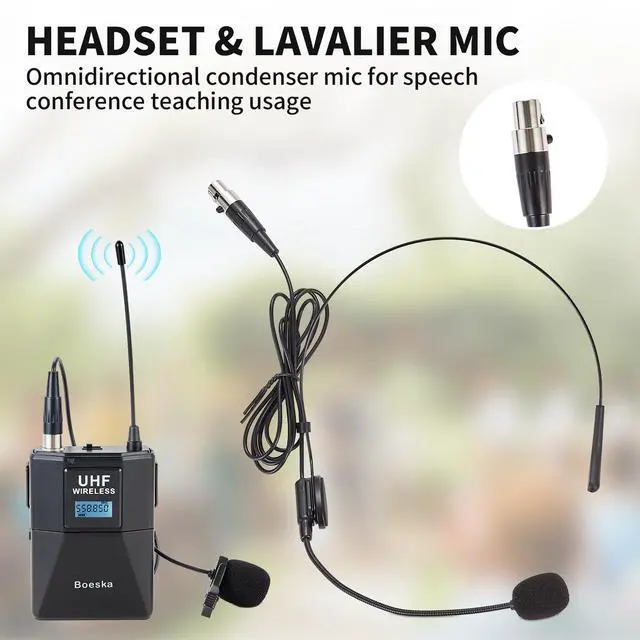 Alt view image 5 of 7 - 4 Channel Wireless Microphone System UHF 2 Cordless Handheld Mics and 2 Lavalier Headset Mics for Karaoke Church Speaking Conference Meeting Party, 4x25 Adjustable Frequency (2 Handheld + 2 Bodypack)