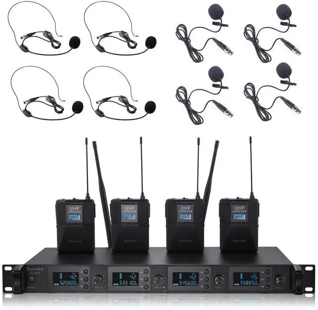 Main image of Wireless Microphone System 4 Channel UHF 4 Lavalier Lapel Headset Mics for Karaoke Church Speaking Conference Meeting Party, 4x25 Adjustable Frequency (4 Bodypack)