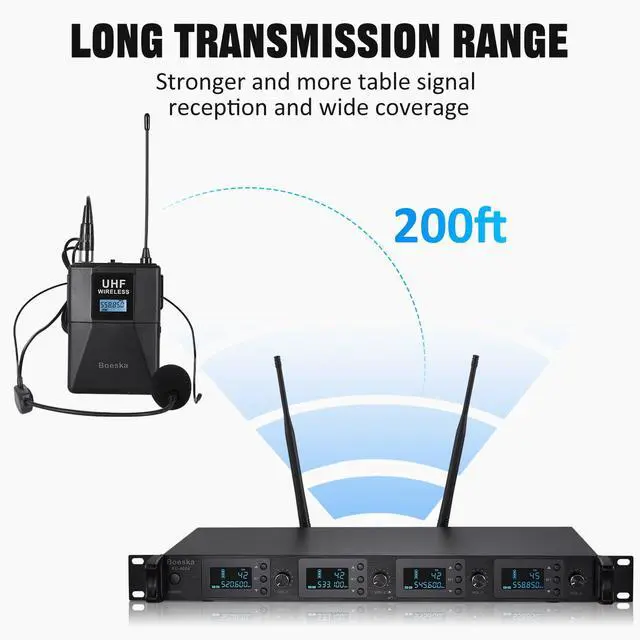 Alt view image 2 of 7 - Wireless Microphone System 4 Channel UHF 4 Lavalier Lapel Headset Mics for Karaoke Church Speaking Conference Meeting Party, 4x25 Adjustable Frequency (4 Bodypack)